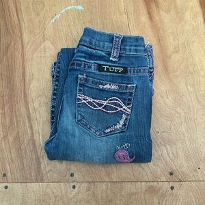 Cowgirl Tuff Blue Jeans with Pink Paisley Embroidery
